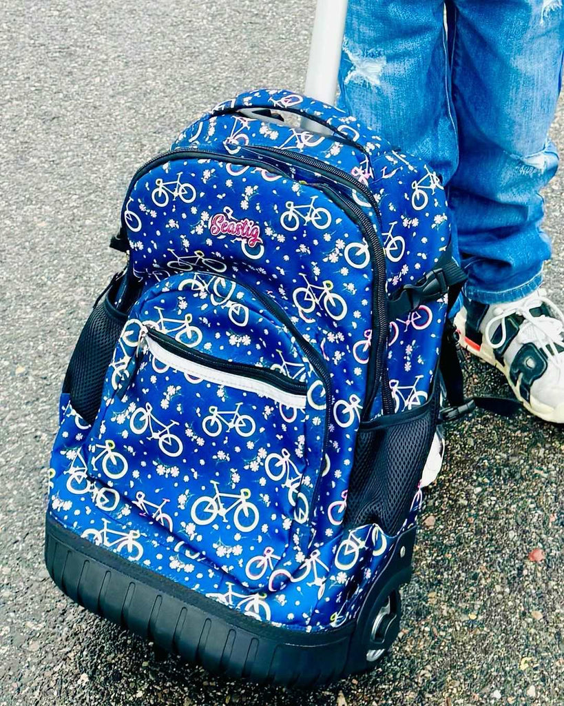 seastig 18 inch Navy Blue Bicycle Rolling Backpack for Kids