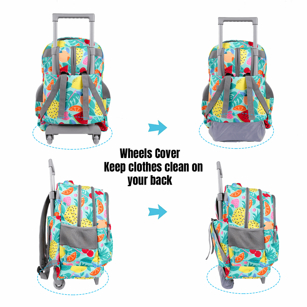 Seastig Fruit 18 inch Double Handle Rolling Backpack for Kids with Lunch Bag and Pencil Case Set