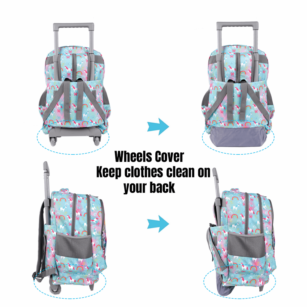 Seastig Unicorn 18 inch Double Handle Rolling Backpack for Kids with Lunch Bag and Pencil Case Set