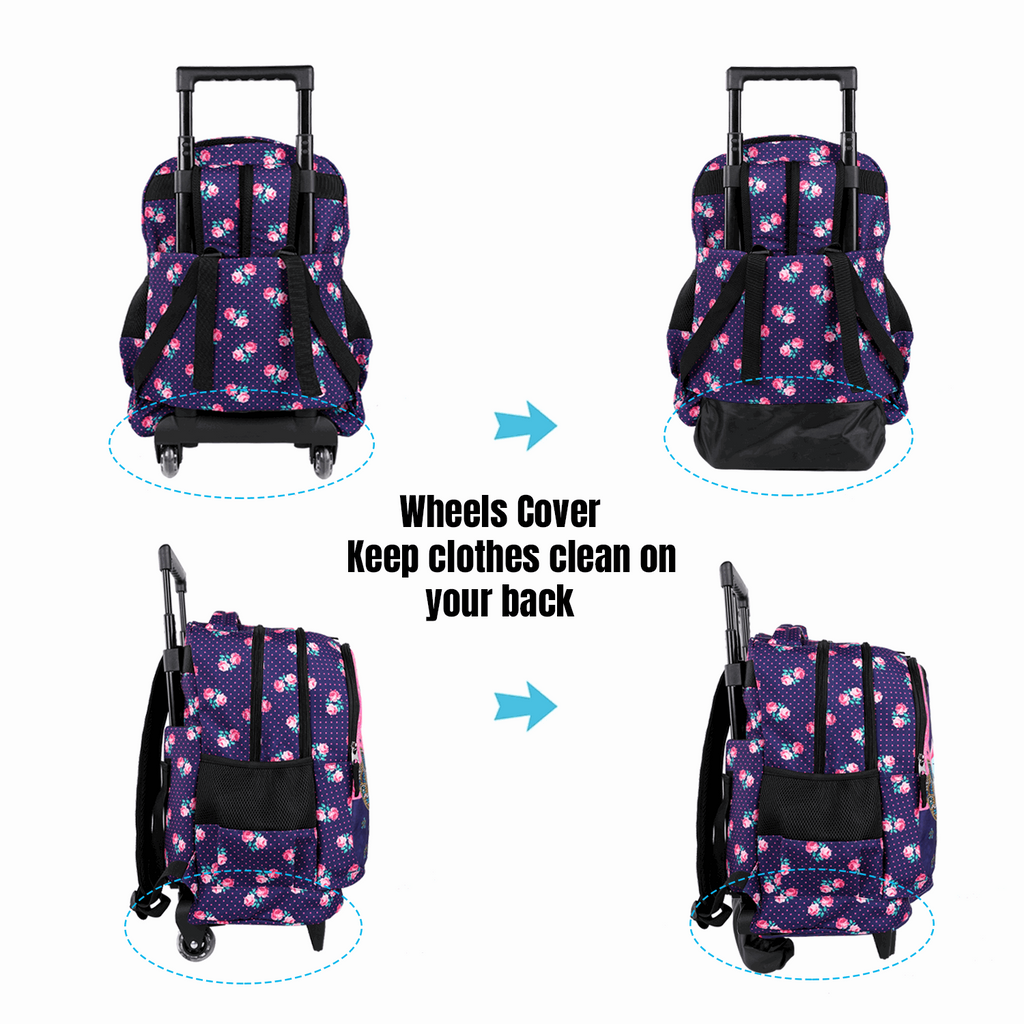 Seastig Butterfly 18 inch Double Handle Rolling Backpack for Kids with Lunch Bag and Pencil Case Set