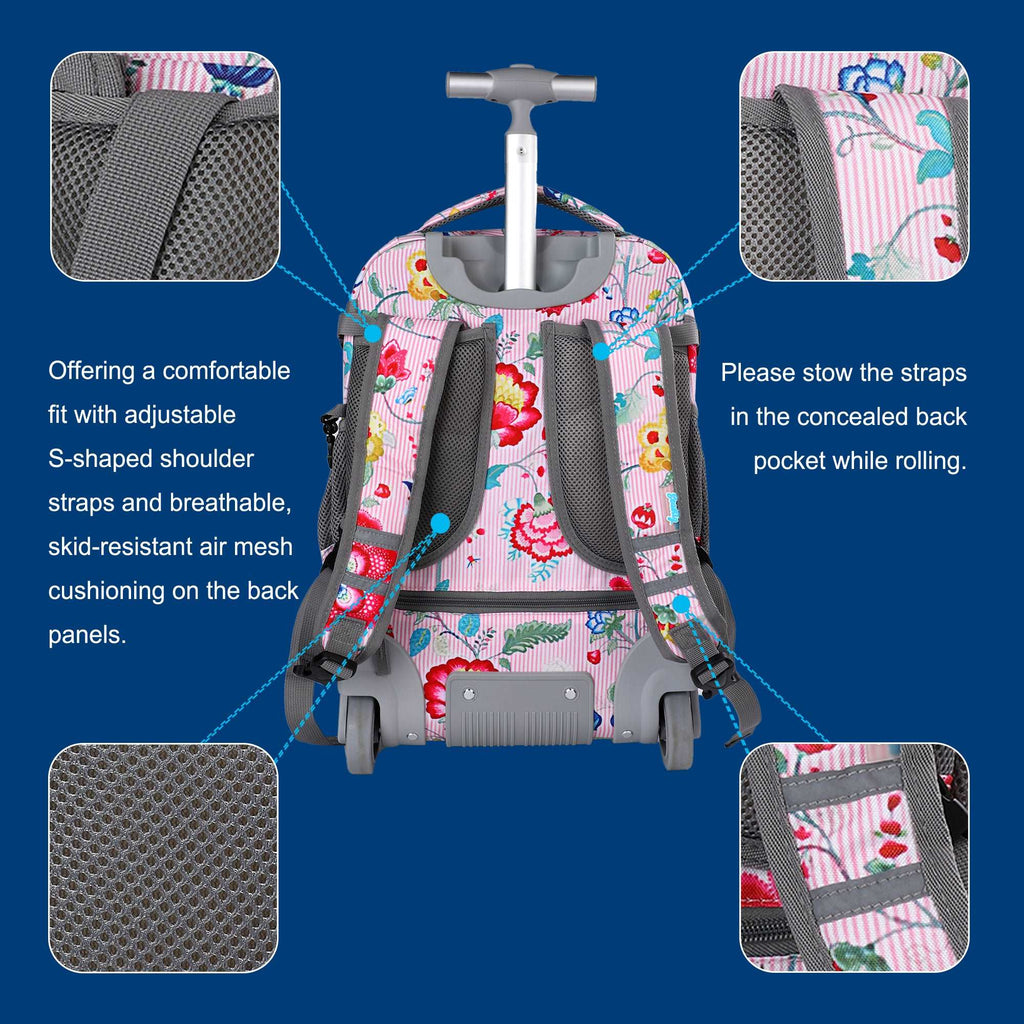 seastig 18 inch Flower Rolling Backpack for Kids