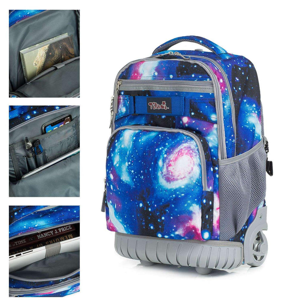 Tilami Deep Galaxy Rolling Backpack 18 inch with Lunch Bag