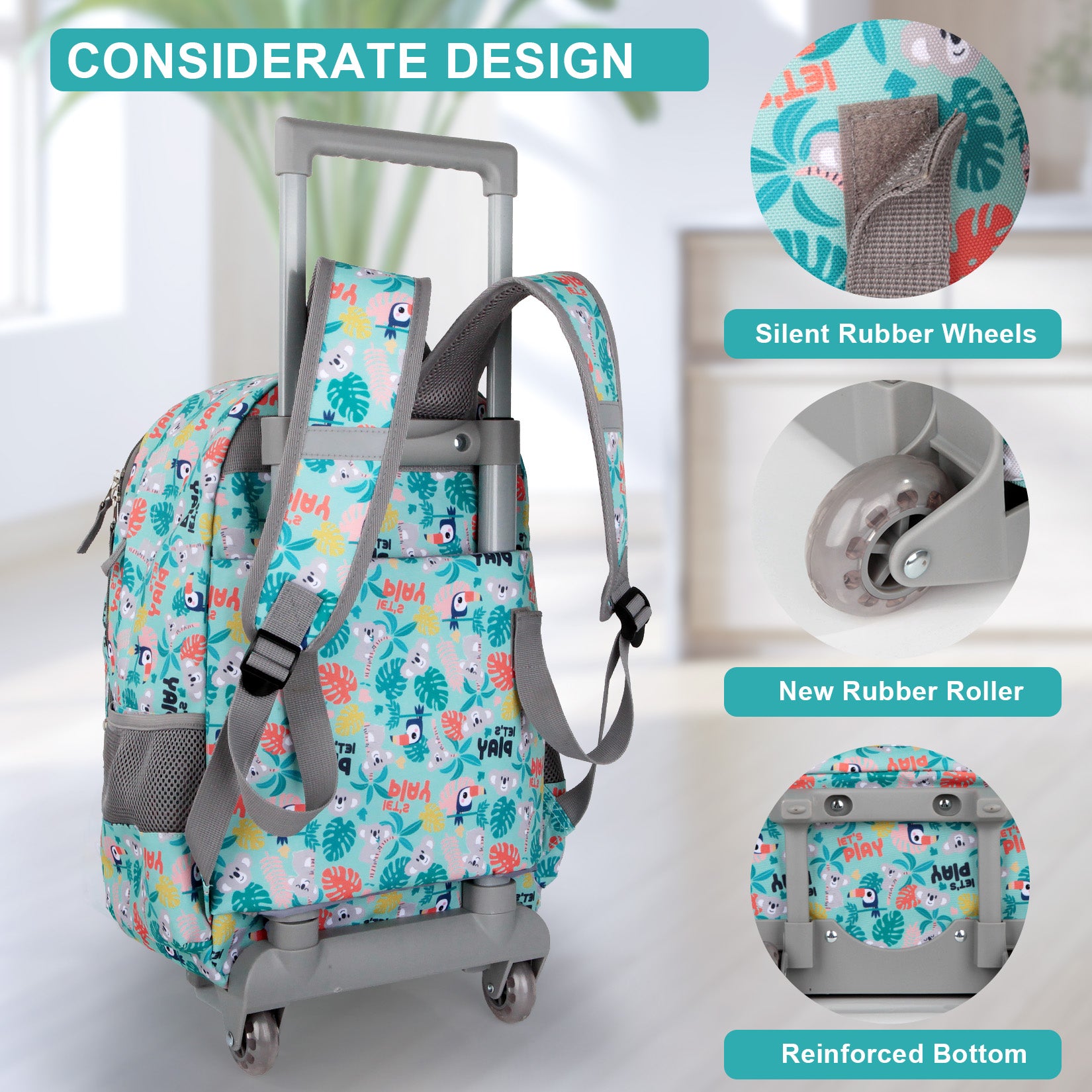 Girls Green Cute Animals Rolling Backpack | Tilami Backpacks – Tilamionline