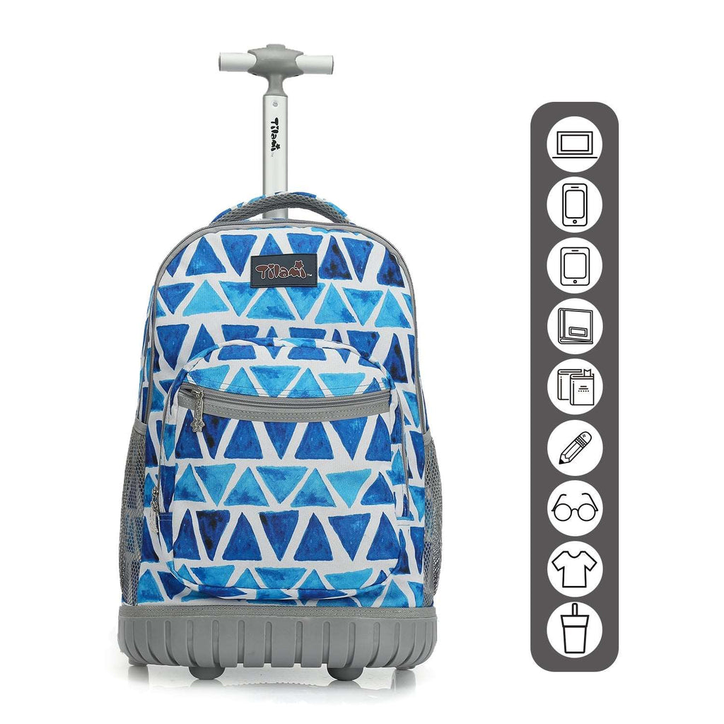 Tilami Blue Triangle 18 inch Rolling Backpack for Kids