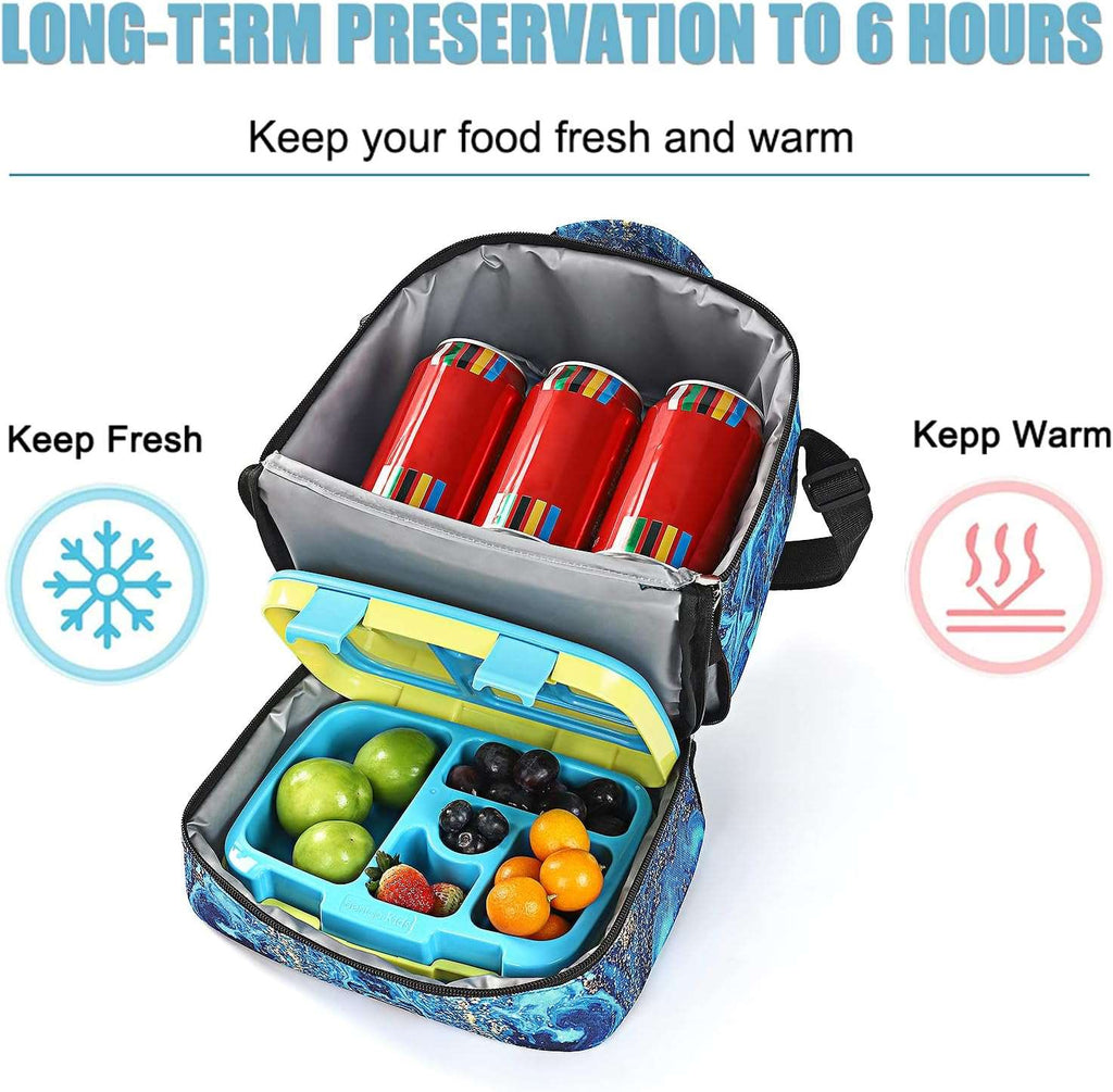 Tilami Lunch Bags Insulated Adjustable Strap Zipper, Water-Resistant Cooler Bags, Bento Bags for Kids Toddlers, Blue Wave