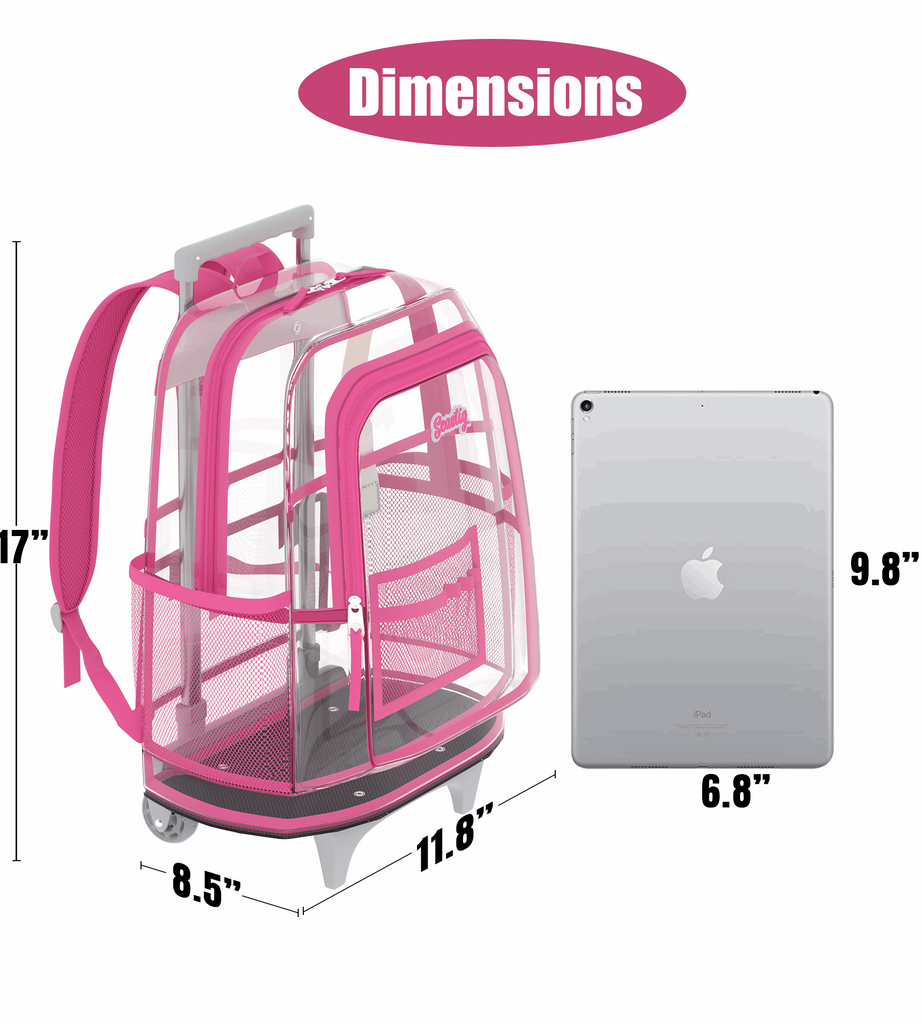 Seastig Pink 18in Clear Double Handle Rolling Backpack