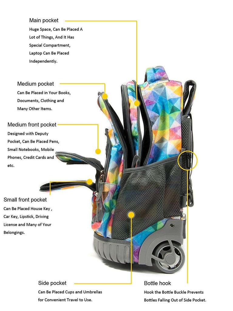 Tilami Colorful Geometric Print Rolling Backpack 18 Inch Wheeled Backpack