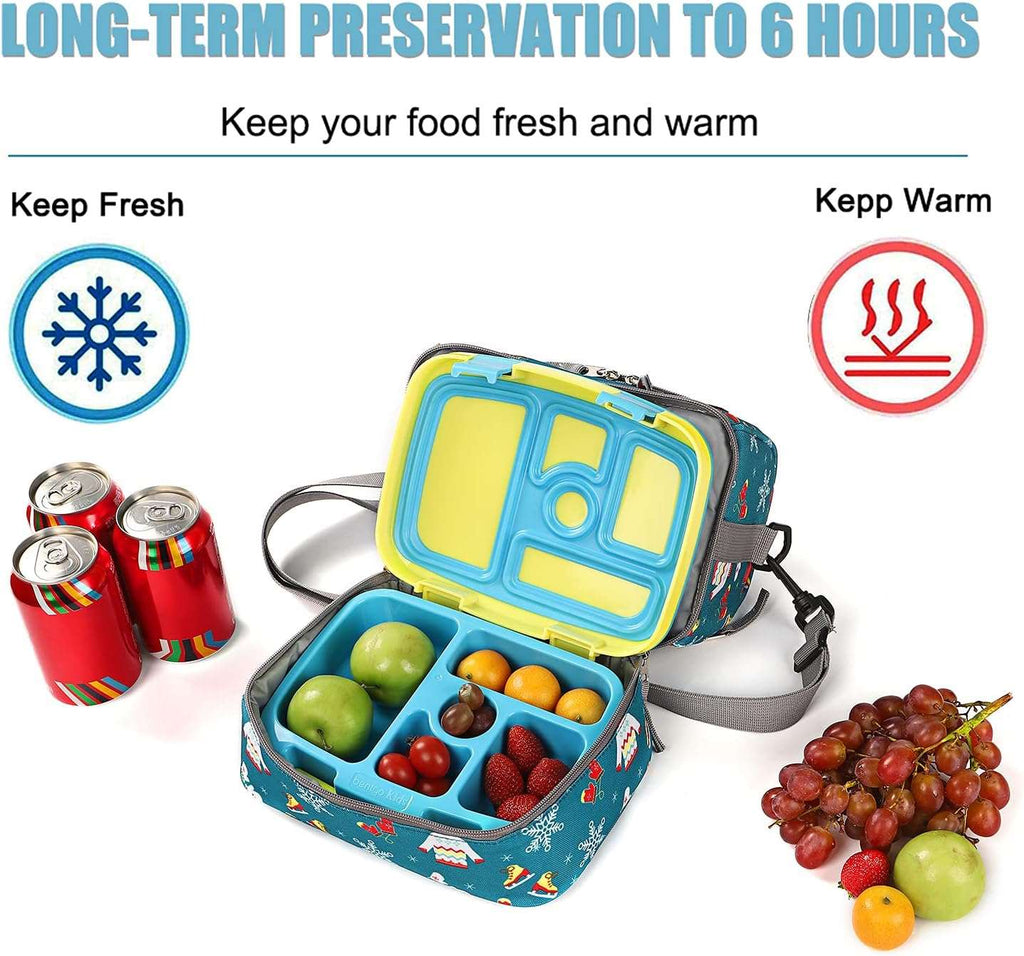 Tilami Lunch Bags Insulated Adjustable Strap Zipper, Water-Resistant Cooler Bags, Bento Bags for Kids Toddlers, Snowday