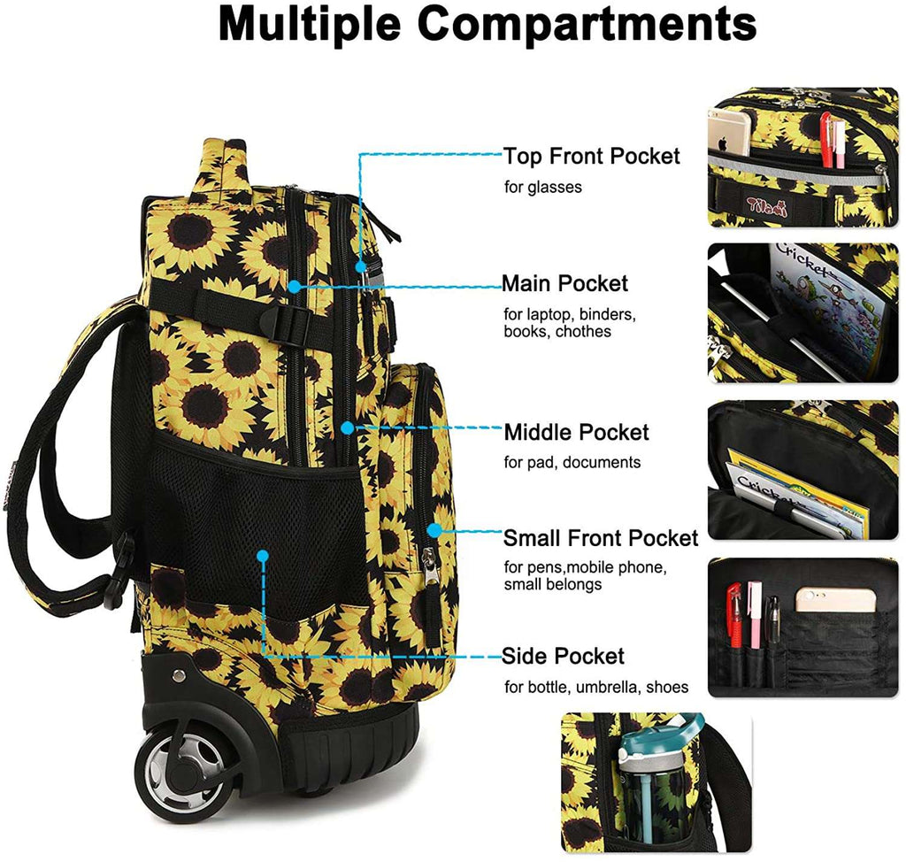Tilami Sunflower 18 inch Rolling Backpack & Lunch Bag Set