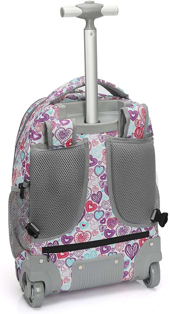 Tilami Colorful Hearts 18 inch Rolling Backpack Kids Wheeled Backpack