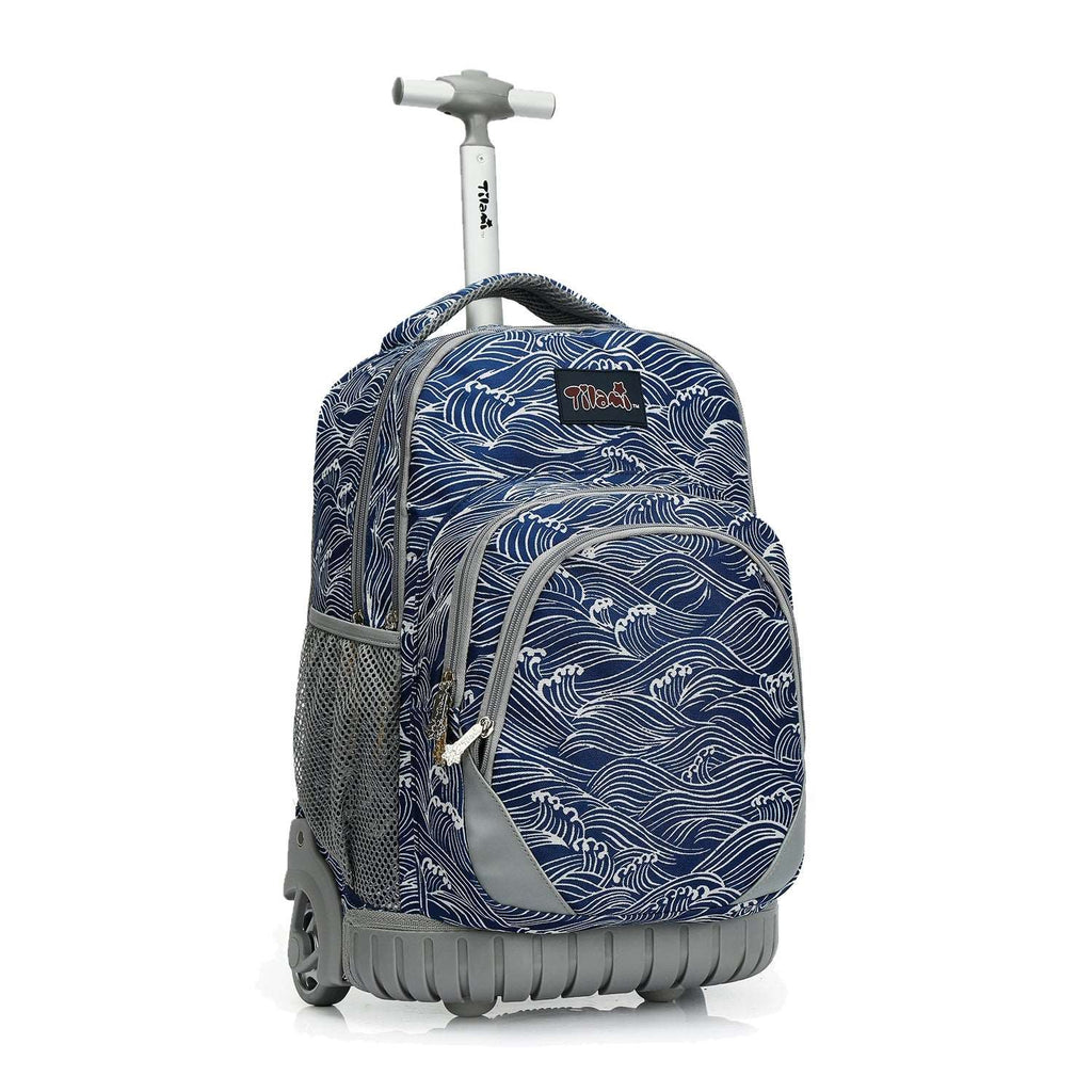 Tilami 18 inch Roaring Waves Rolling Backpack for Kids