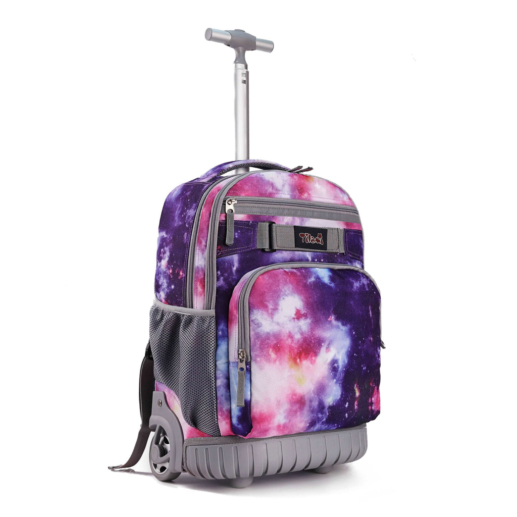 Tilami Purple Galaxy 18 inch Rolling Backpack for Kids