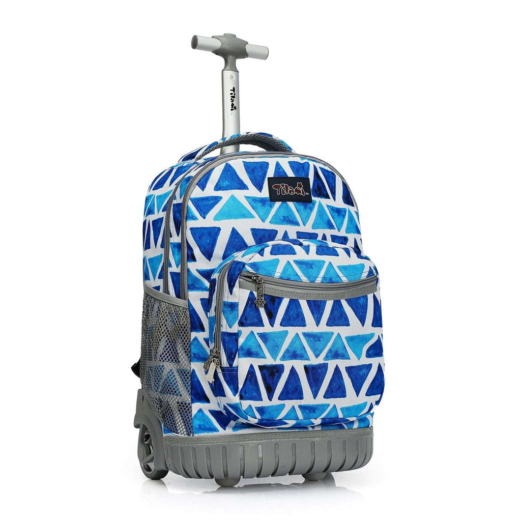 Tilami Blue Triangle 18 inch Rolling Backpack for Kids
