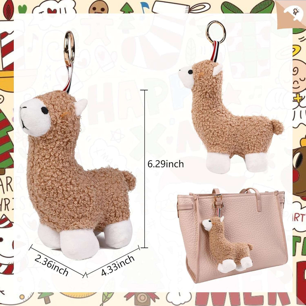 Tilami Plush Keychain Cute Stuffed Animal Toy Alpaca 6-inch Bag Charm for Kids, Plushie Key Pendant for Boys and Girls