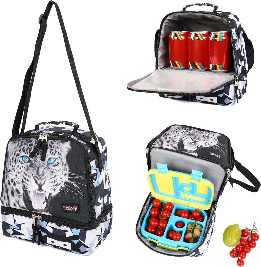 Tilami Leopard Black Insulated Lunch Bags Water-Resistant Cooler Bags