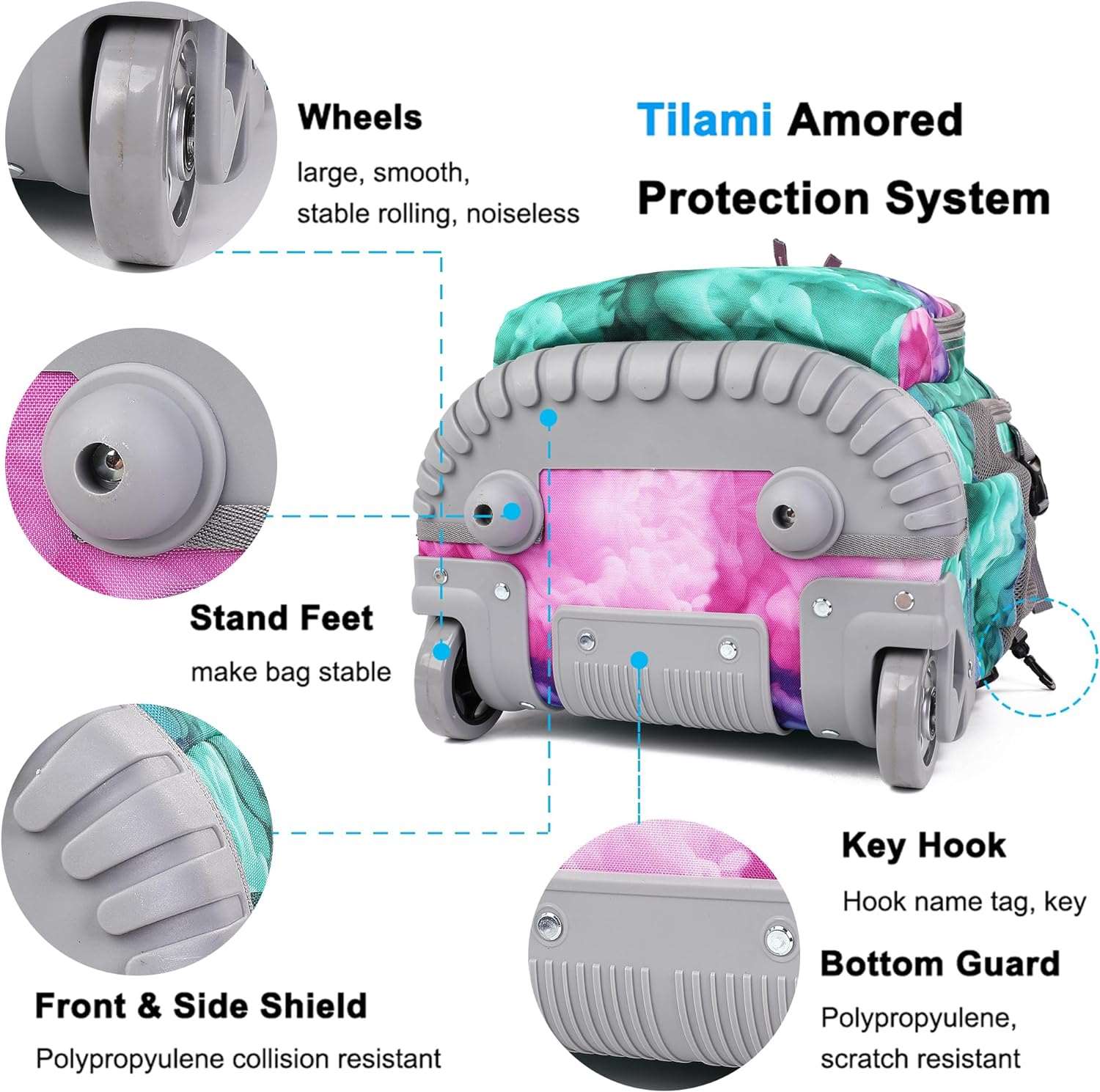 Girls Clouds Green Rolling Backpack with Lunchbox | Tilami – Tilamionline