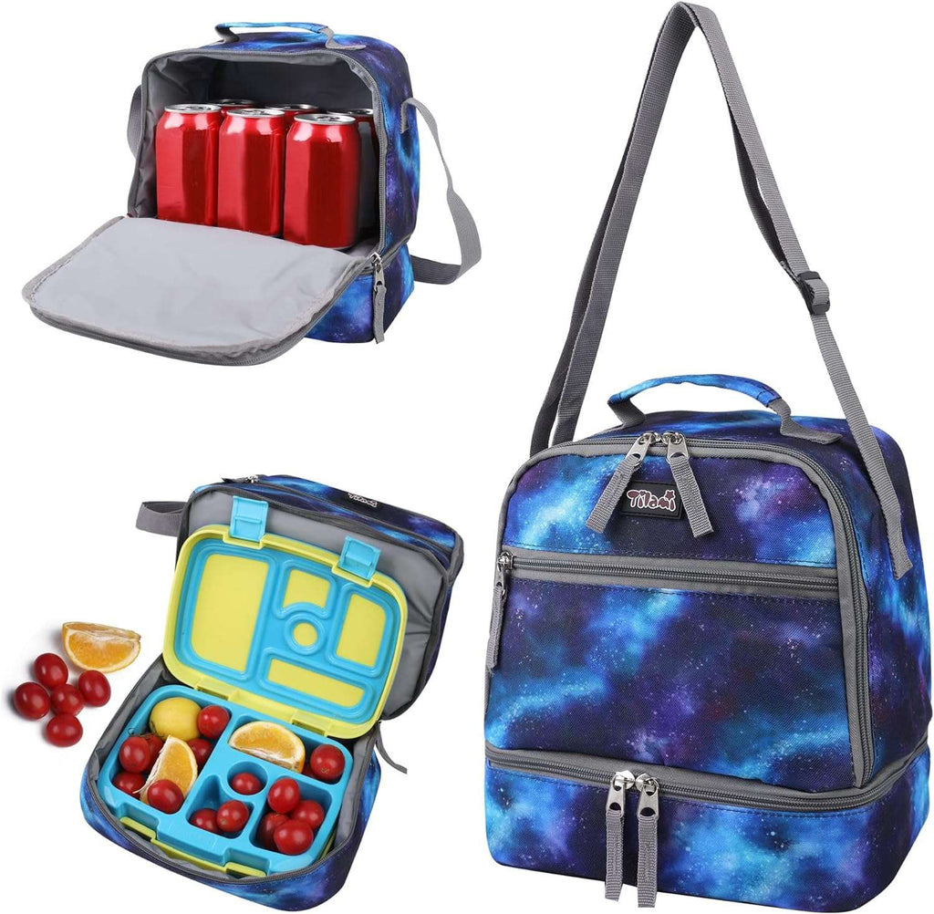 Lunch Bags Insulated Adjustable Strap Zipper, Water-Resistant Cooler Bags, Bento Bags for Kids Toddlers, Galaxy Deep Blue