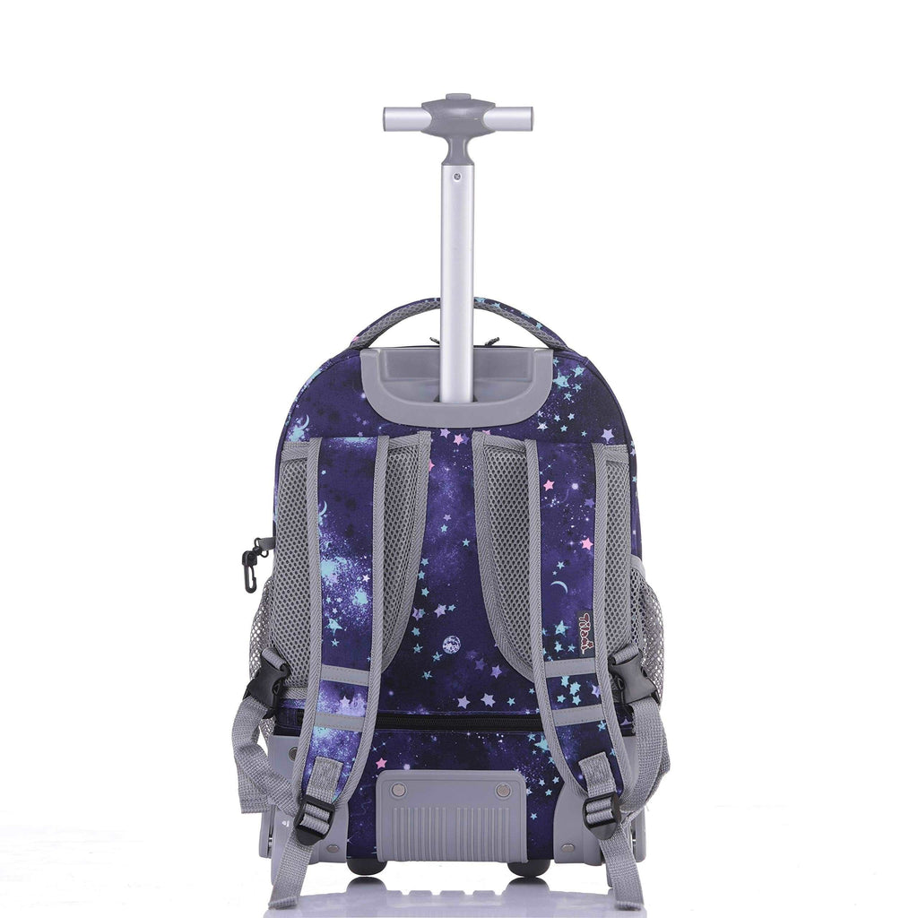 Tilami Purple Star Print 18 Inch Rolling Backpack Kids Wheeled Backpack