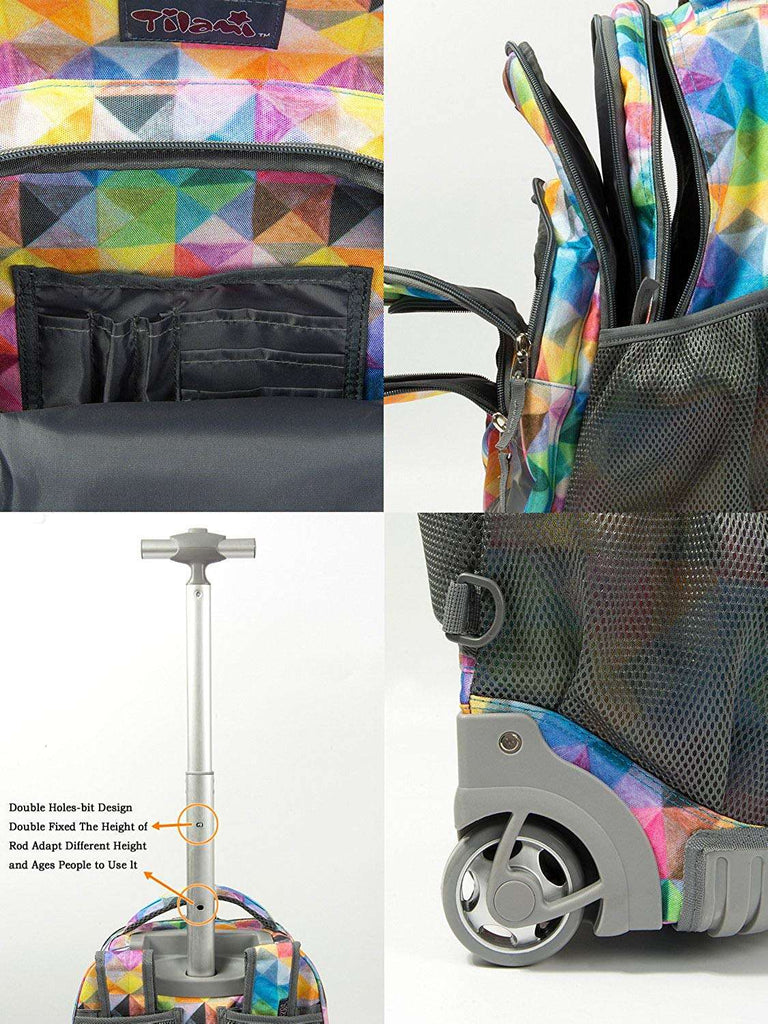 Tilami Colorful Geometric Print Rolling Backpack 18 Inch Wheeled Backpack