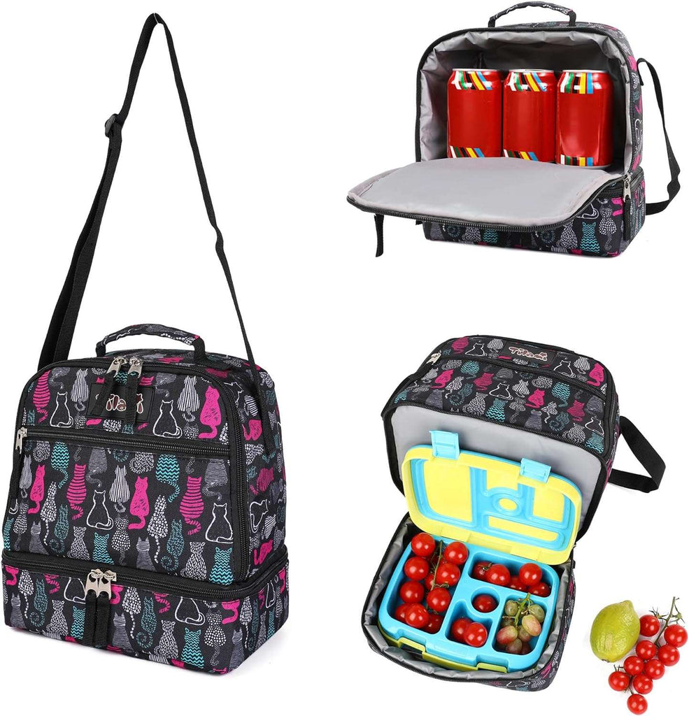 Tilami  Cat Black Insulated Lunch Bags Water-Resistant Cooler Bags
