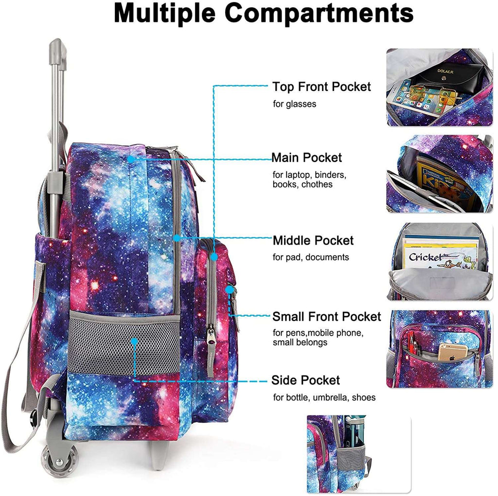 Tilami Colorful Sky Rolling Backpack 18 inch with Lunch Bag