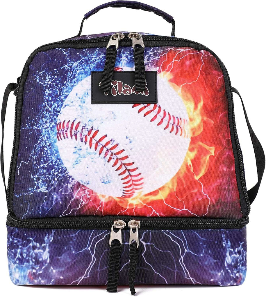 Tilami Baseball Black Insulated Lunch Bags Water-Resistant Cooler Bags