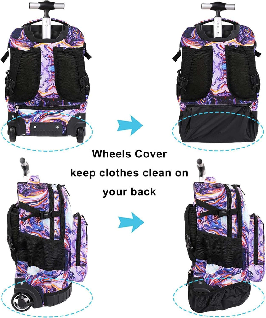 Tilami Rolling Backpack 19 inch with Lunchbox Wheeled Laptop Backpack, Painting Purple