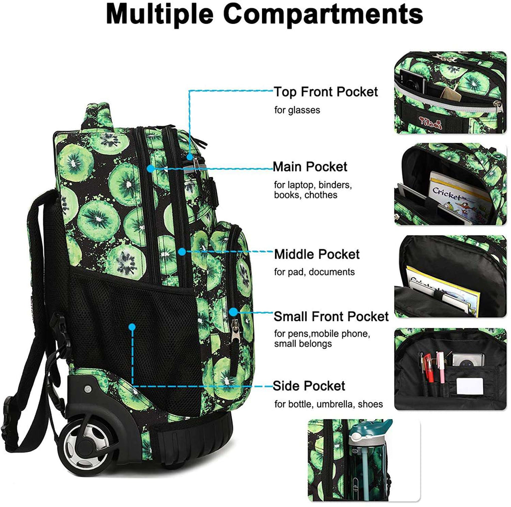 Tilami Kiwifruit Print Rolling Backpack Laptop 18 inch with Lunch Bag