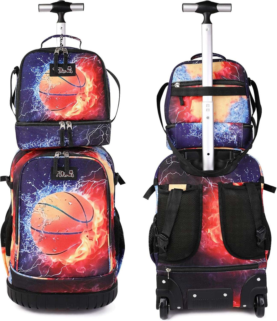 Tilami Basketball Black Rolling Backpack 19 inch with Lunch Bag