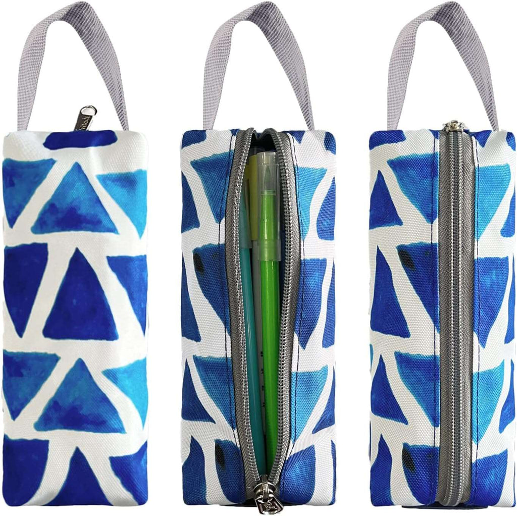 Tilami 19 inch Triangles Pattern Blue Color Rolling Backpack with Pencil Case