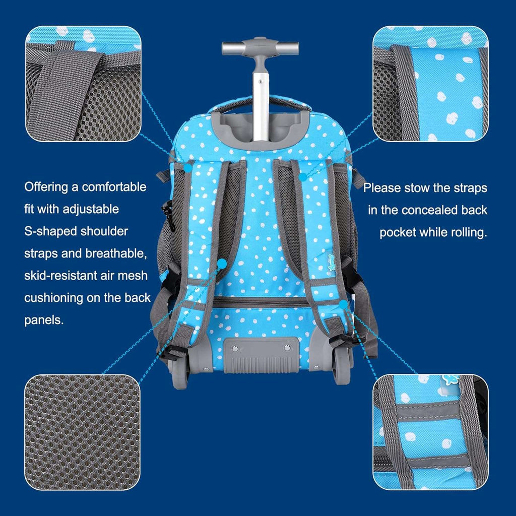 seastig Blue Swan Rolling Backpack 18in Wheeled Backpack Roller Backpack Carry-on Bag Laptop Backpack for Adults Kids School Trip