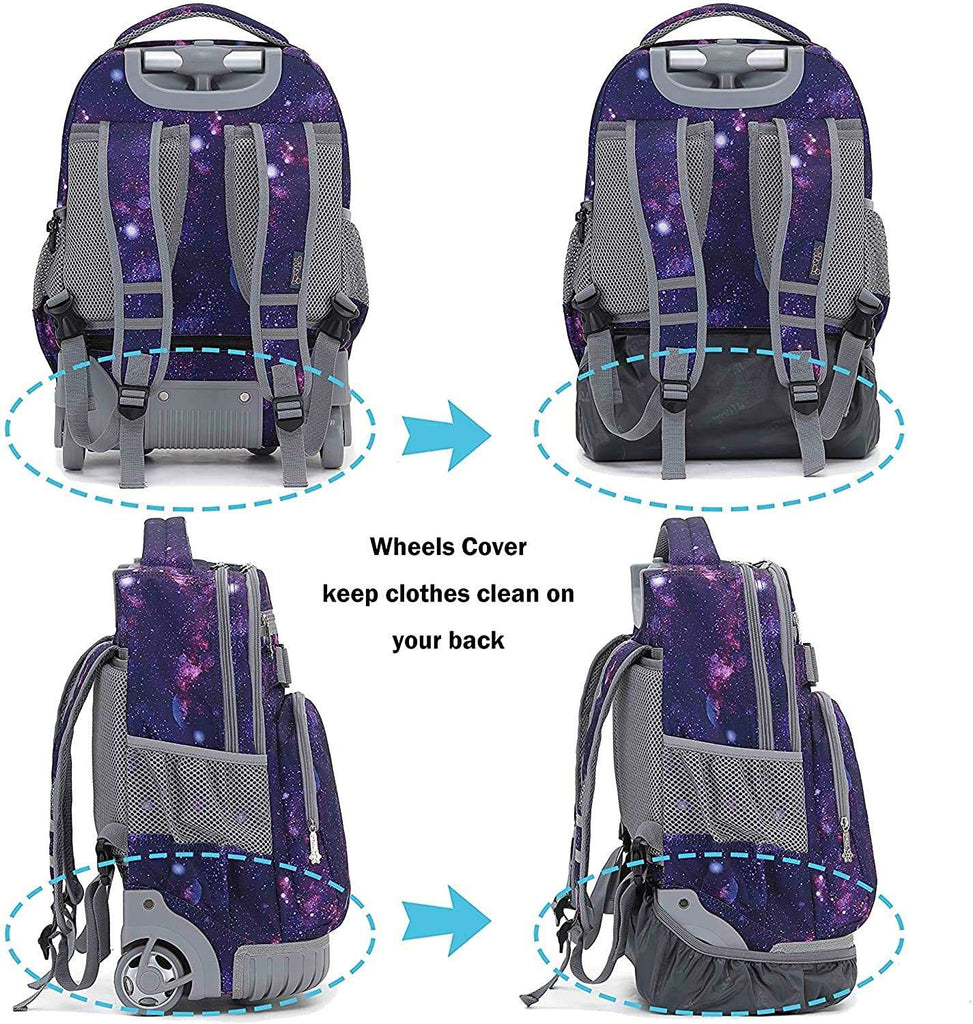 Tilami Purple Star Rolling Backpack Laptop 18 inch with Lunch Bag