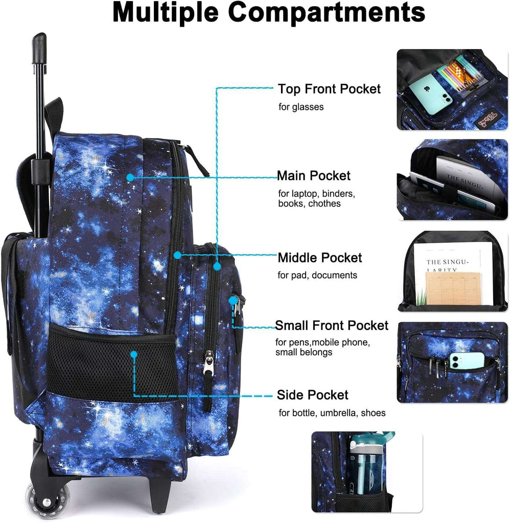 Tilami Galaxy Blue Rolling Backpack 18 inch Double Handle with Lunch Bag