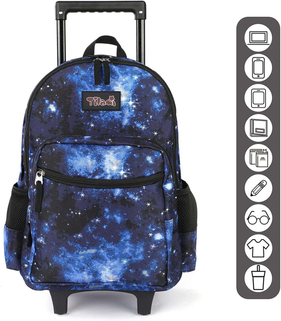 Tilami Galaxy Blue Rolling Backpack 18 inch Double Handle with Lunch Bag