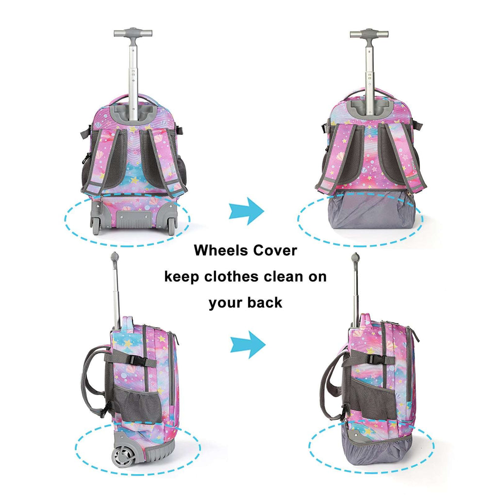 Tilami Pink Fishtail Rolling Backpack 18 inch with Lunch Bag
