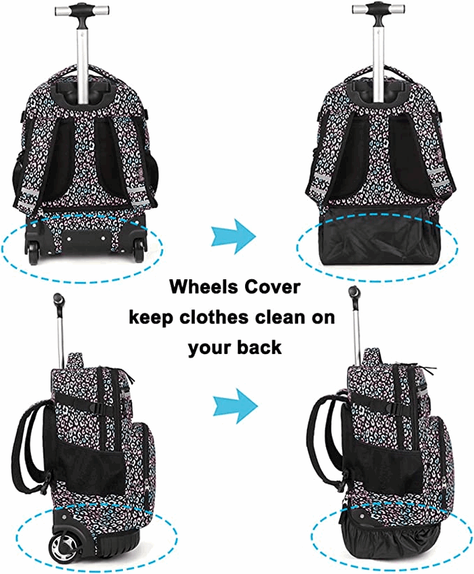 Tilami 18 inch Colorful Leopard Rolling Backpack For Kids Wheeled Backpack