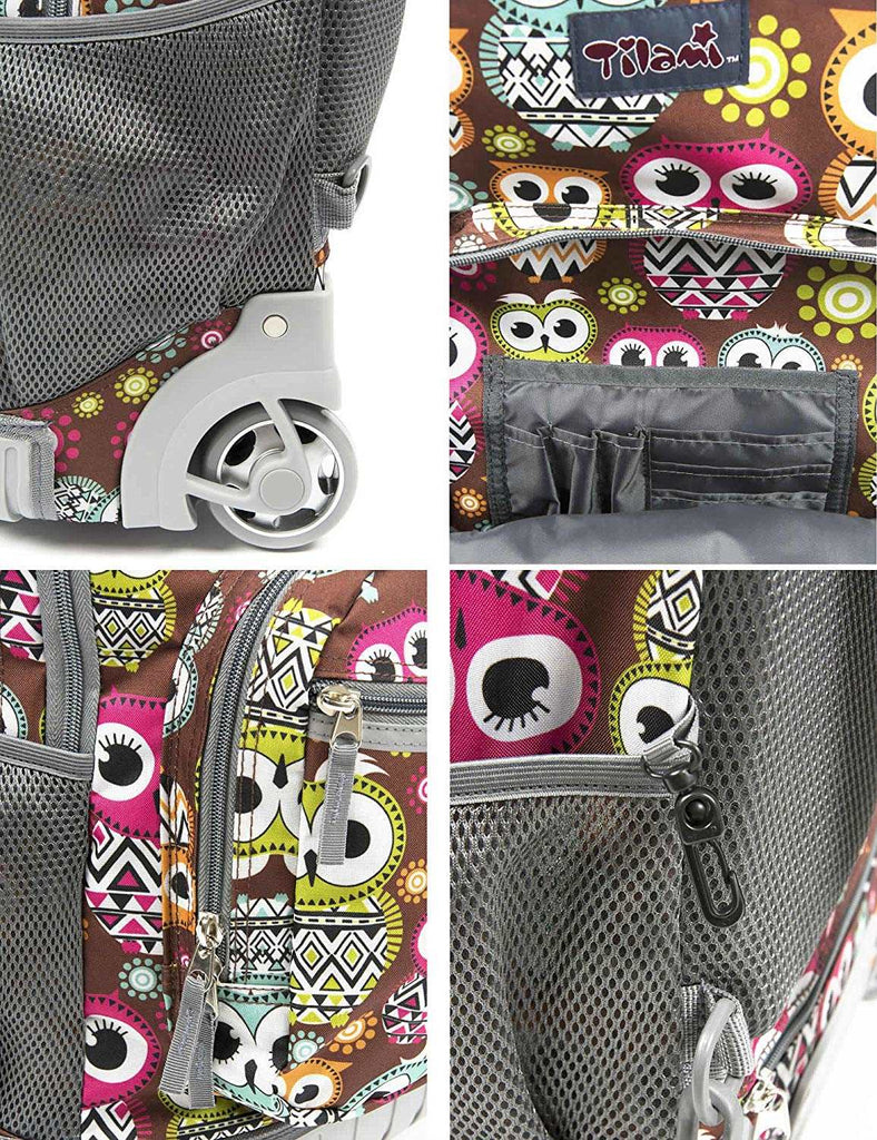 Tilami Cute Owls 18 inch Kids Rolling Backpack