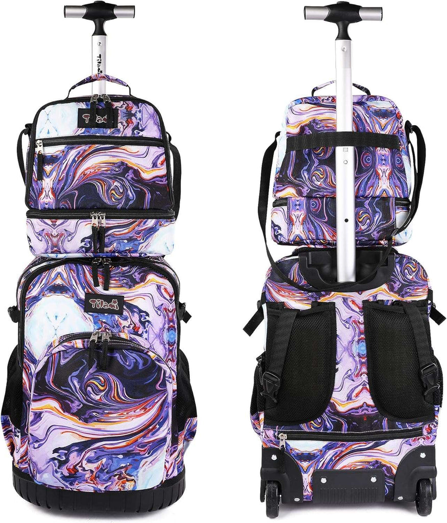Tilami Rolling Backpack 19 inch with Lunchbox Wheeled Laptop Backpack, Painting Purple