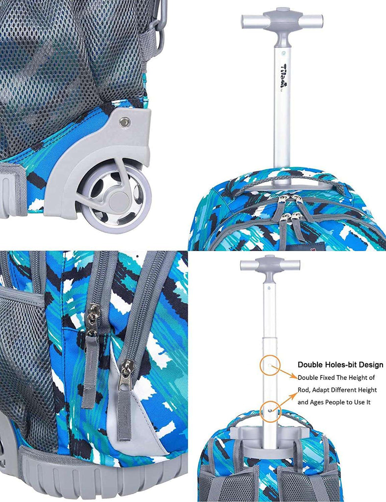 Tilami Blue Ocean Rolling Backpack 18 Inch Multifunction Wheeled Backpack