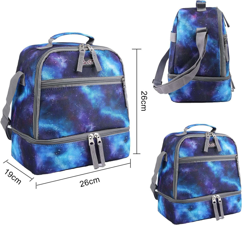 Tilami Rolling Backpack 19 inch with Lunch Bag Wheeled Laptop Backpack, Deep Blue Galaxy