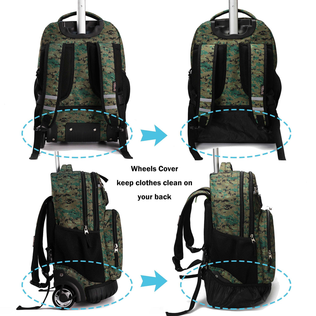 Tilami Green Camouflage Rolling Backpack 18 inch with Lunch Bag