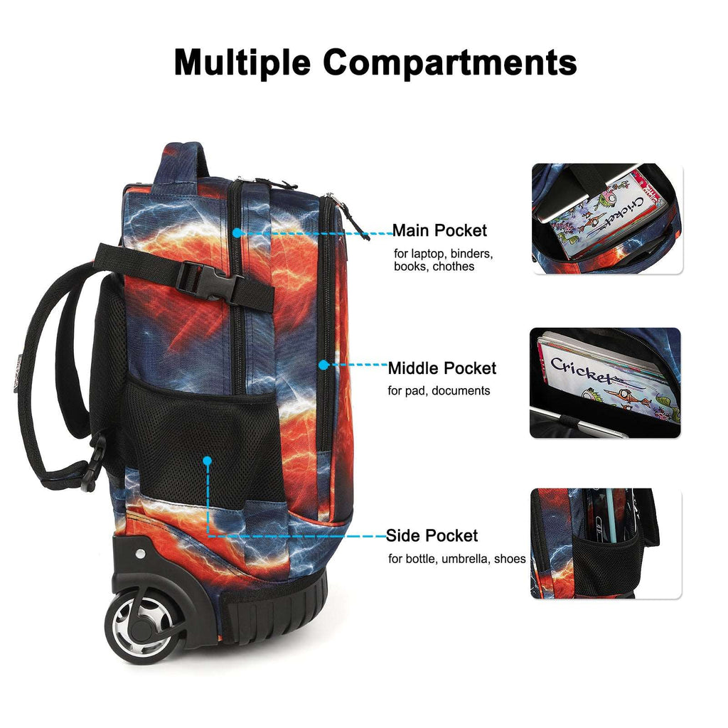 Tilami  Football Rolling Backpack 18 inch with Lunch Bag Wheeled Laptop Backpack