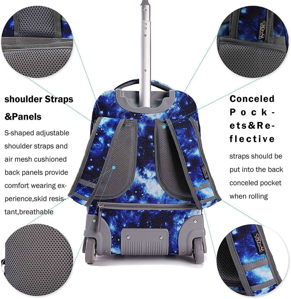 Tilami Galaxy Blue Rolling Backpack 18 inch Wheeled Laptop Backpack Waterproof