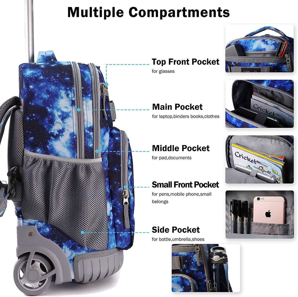 Tilami Galaxy Blue Rolling Backpack 18 inch Wheeled Laptop Backpack Waterproof