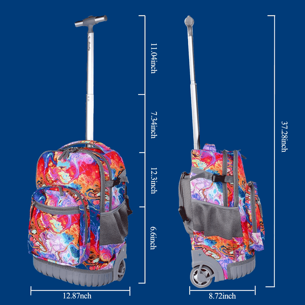 Seastig Painted Pattern 18 inch Single Handle Rolling Backpack for Kids with Lunch Bag and Pencil Case Set