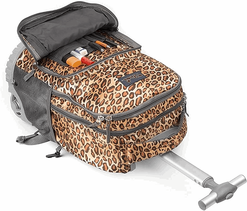Tilami Leopard Brown 18 inch Rolling Backpack Kids Wheeled Backpack