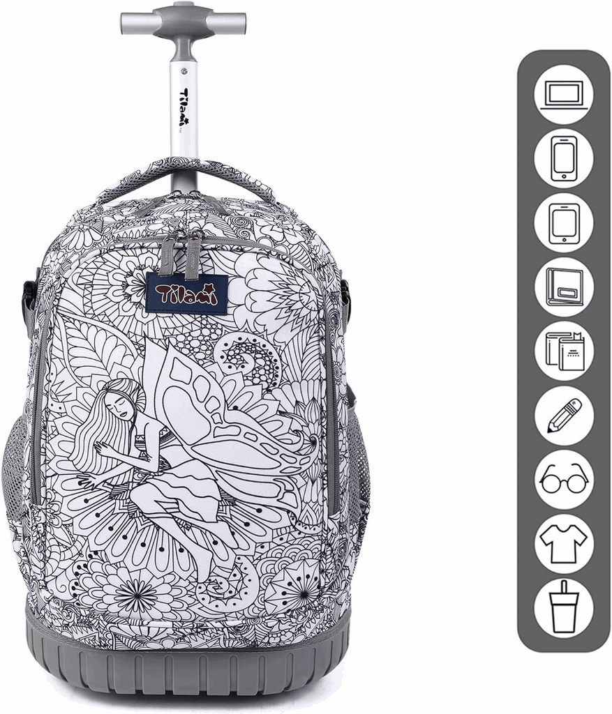 Tilami 19 inch DIY Color Sleeping Butterfly Print Rolling Backpack