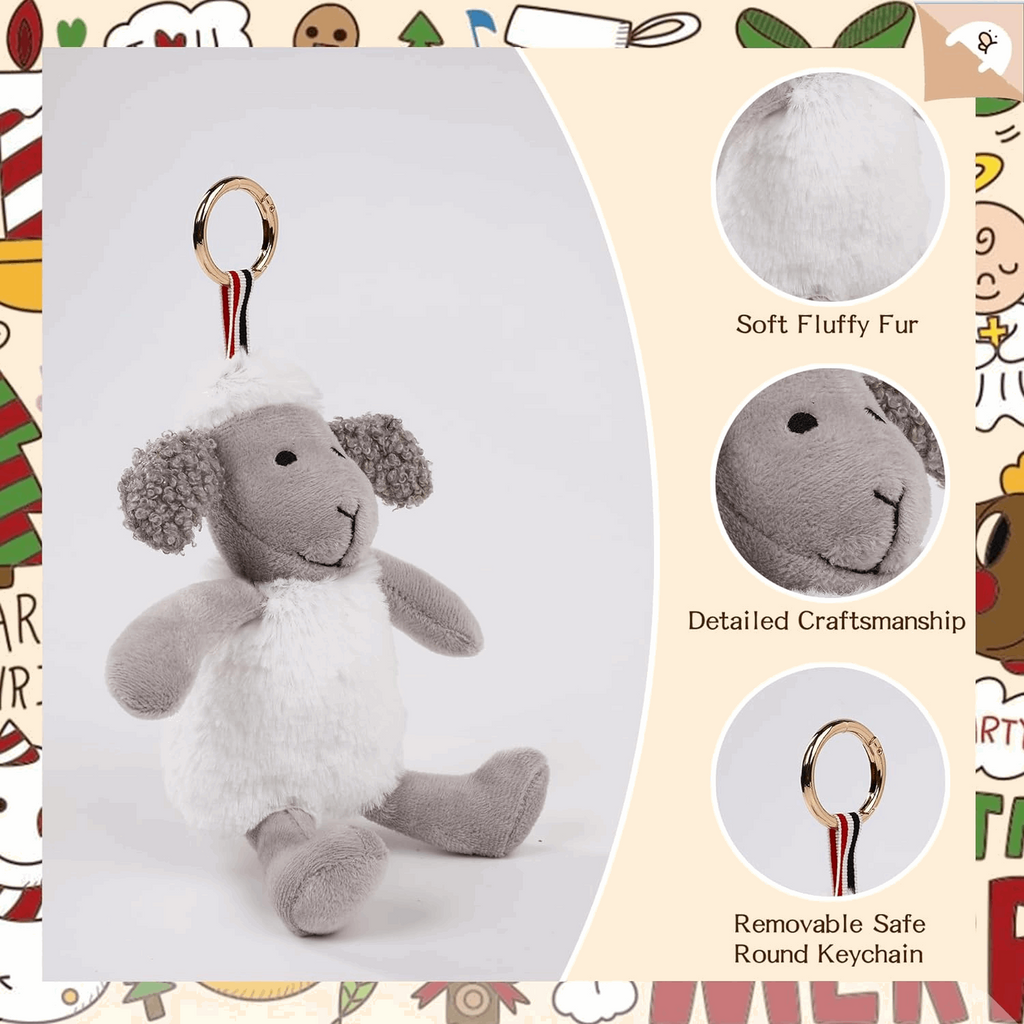 Tilami Plush Keychain Cute Stuffed Toy Grey Sheep 7-inch Bag Charm for Kids