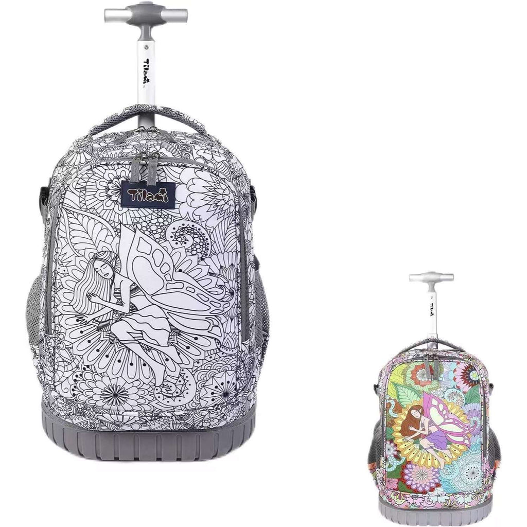 Tilami 19 inch DIY Color Sleeping Butterfly Print Rolling Backpack
