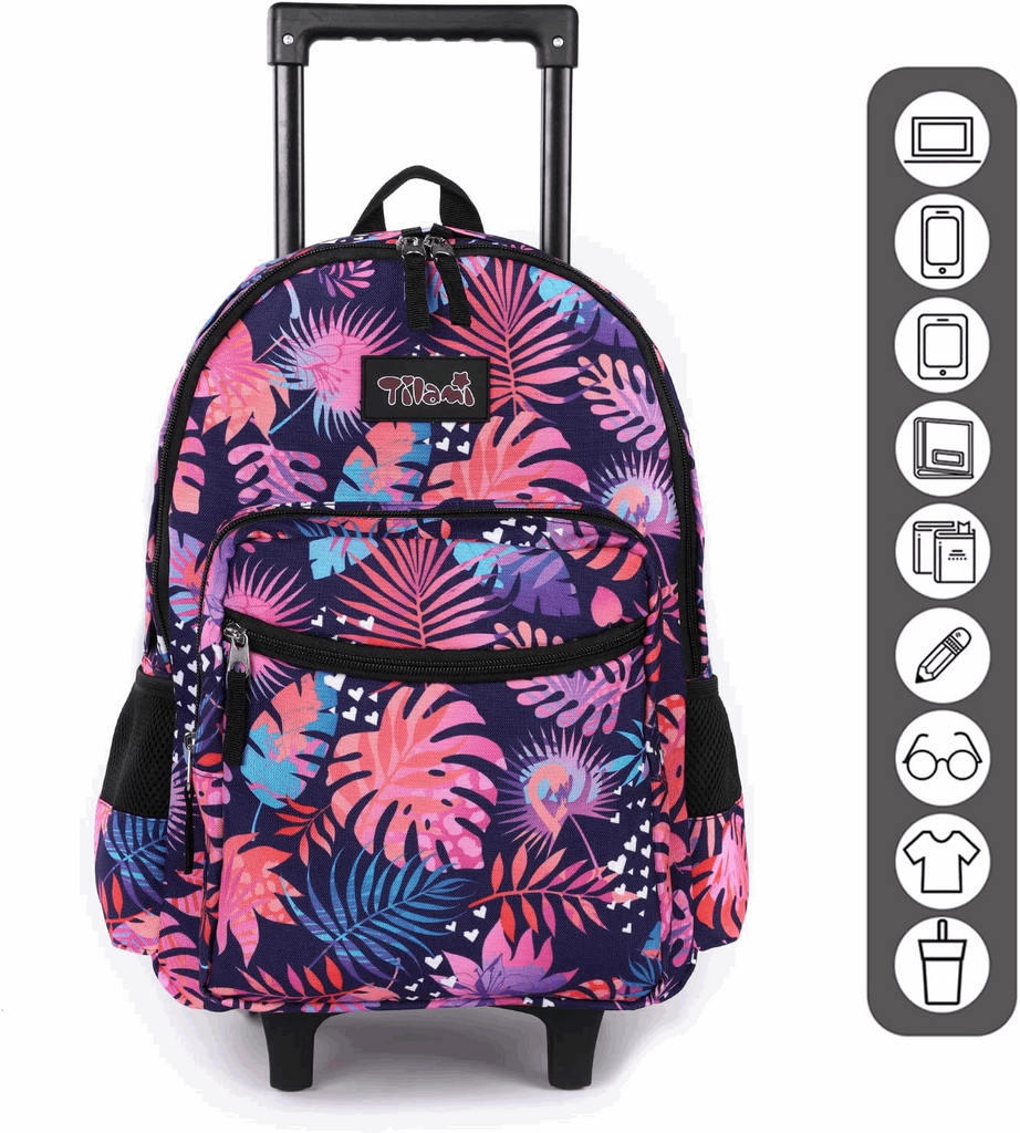 Tilami Leaves Pink 18 inch Double Handle Rolling Backpack